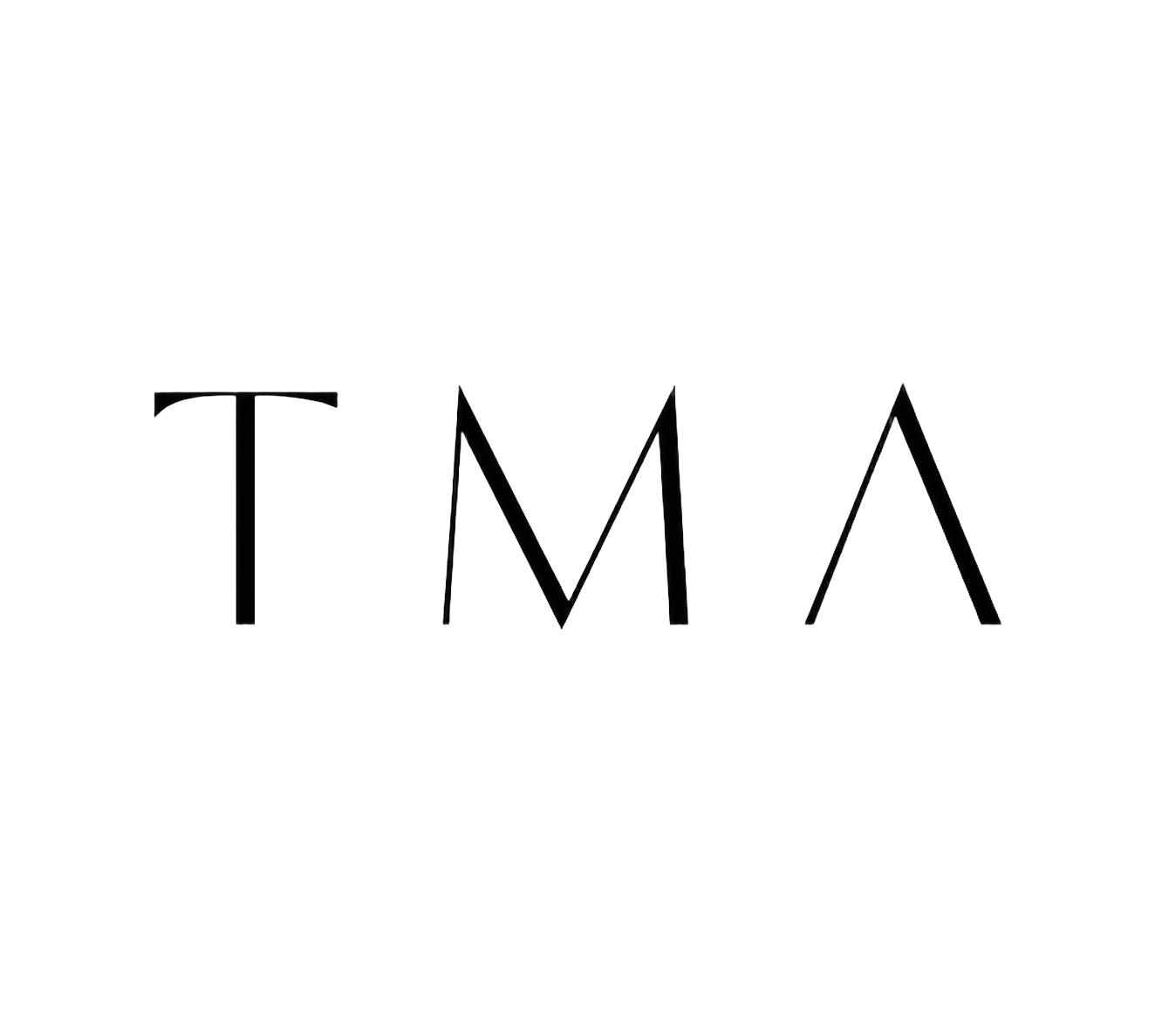 Remove the white background from this TMA logo image, making it fully transparent, keeping only the black TMA text.