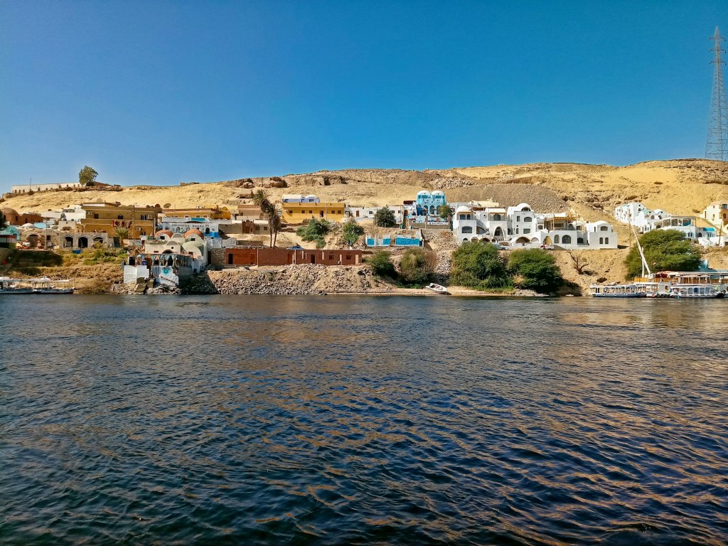 Buildings lining the Nile waterfront in Aswan, Egypt