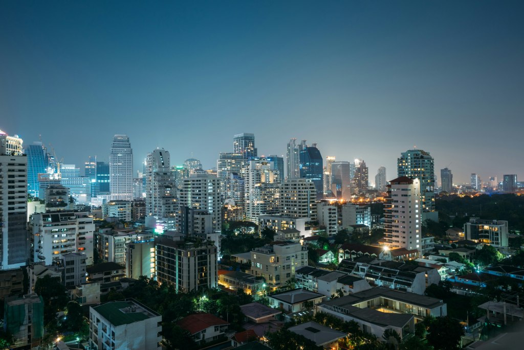 Aerial view of Bangkok city buildings, Thailand