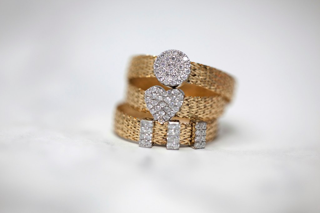 Gold diamond rings representing Beirut couture and jewelry houses