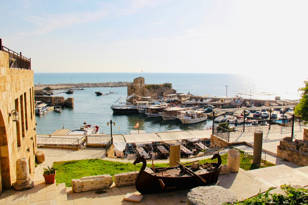 Fishing boats moored in the old harbor of Byblos, Lebanon