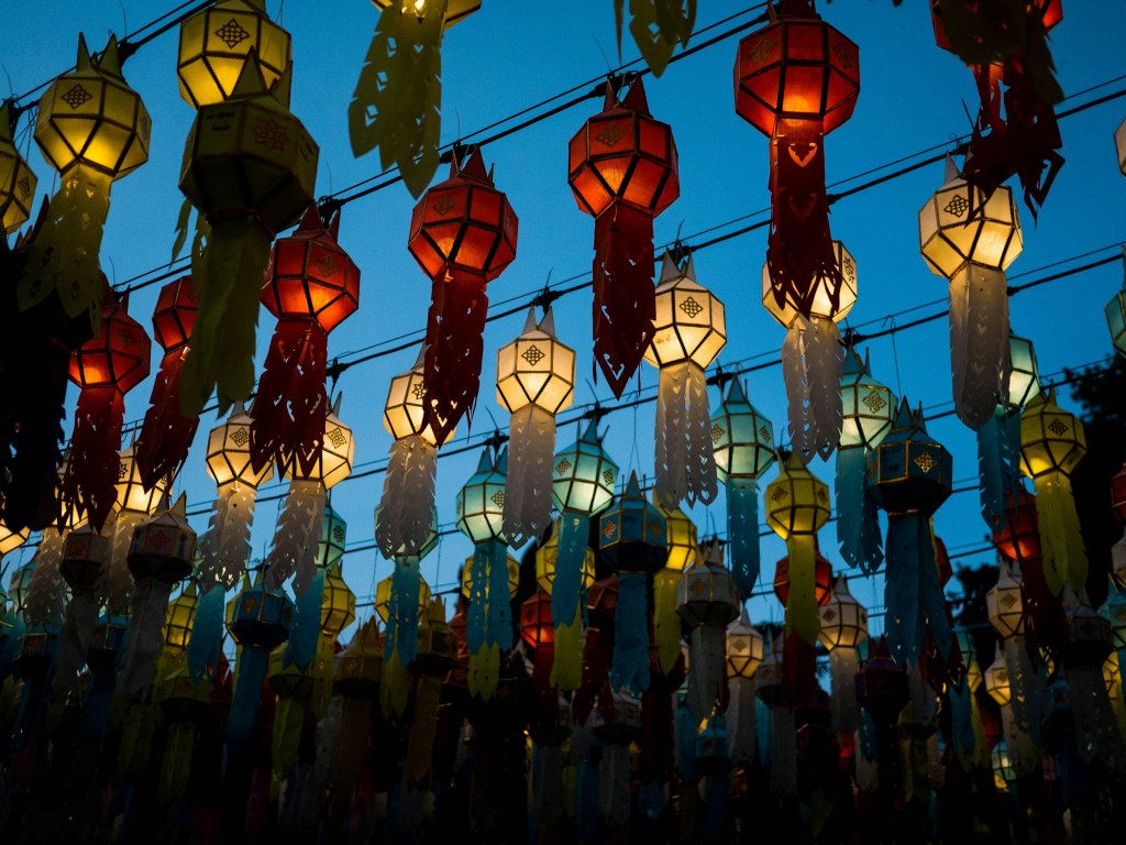 Colorful paper lanterns for the Loy Krathong and Yi Peng festivals in Chiang Mai, Thailand