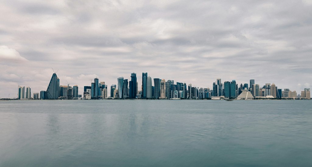 Doha skyline seen across the water in Qatar