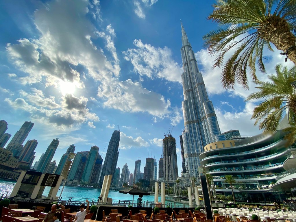 High-rise buildings along the waterfront in Dubai, United Arab Emirates, in daylight