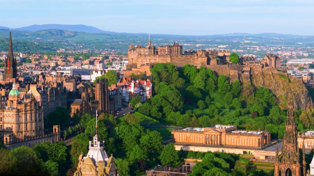 Edinburgh Castle dominating the city skyline on a sunny day in Scotland
