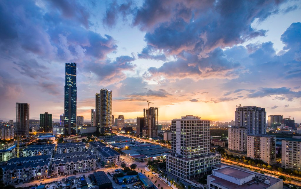 Hanoi skyline at golden hour, Vietnam