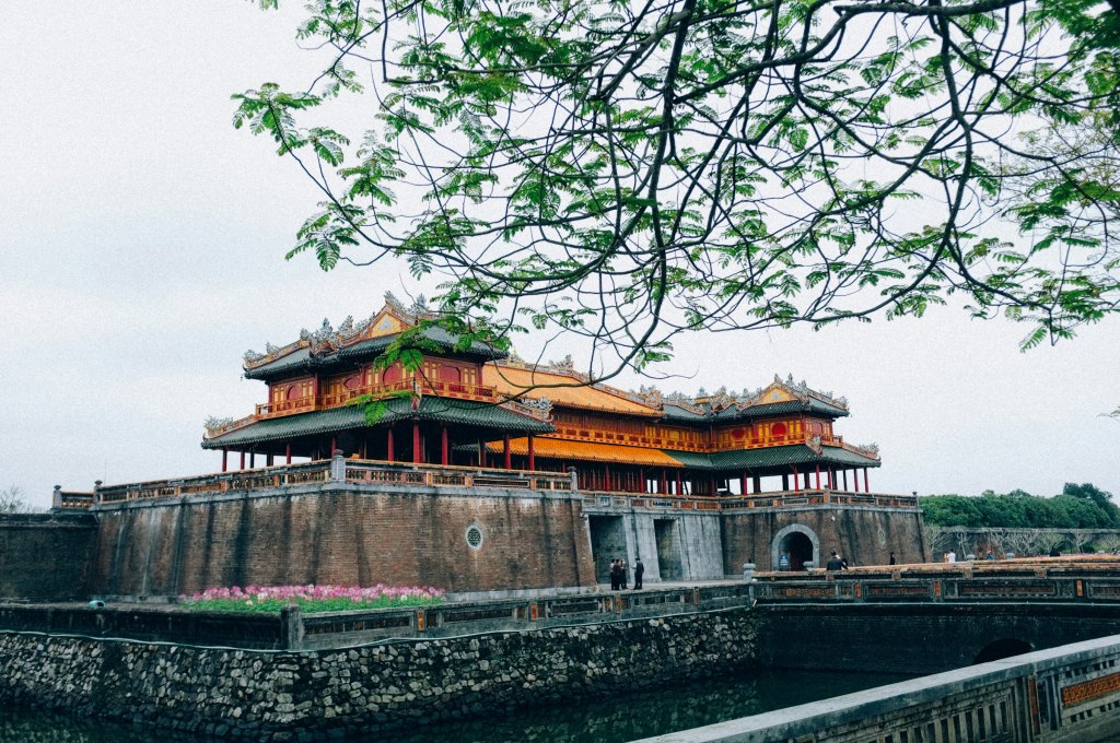 Historic building beside the water at the Imperial City of Hue, Vietnam