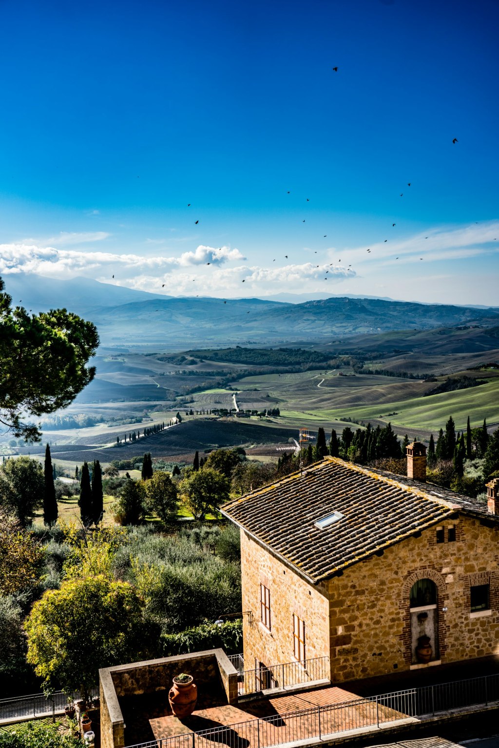 Rolling Italian countryside viewed from a hilltop