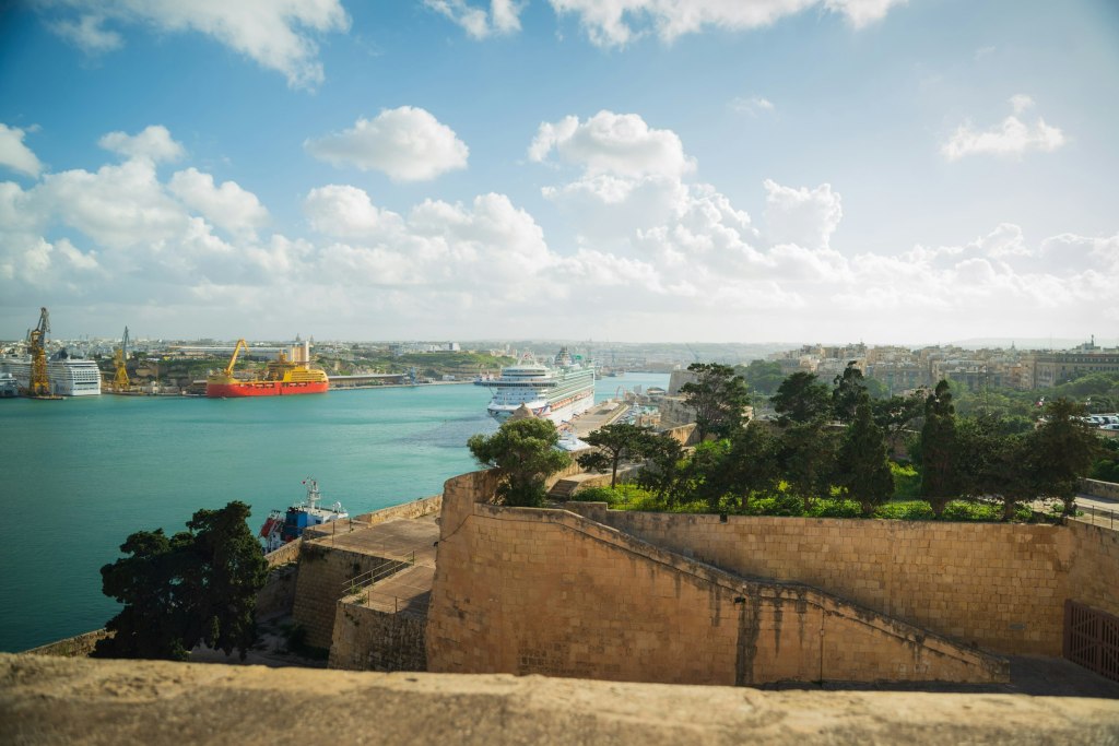 Ships in the Grand Harbour with the Valletta skyline beyond, Malta