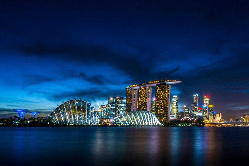 Marina Bay, Singapore, skyline across the water
