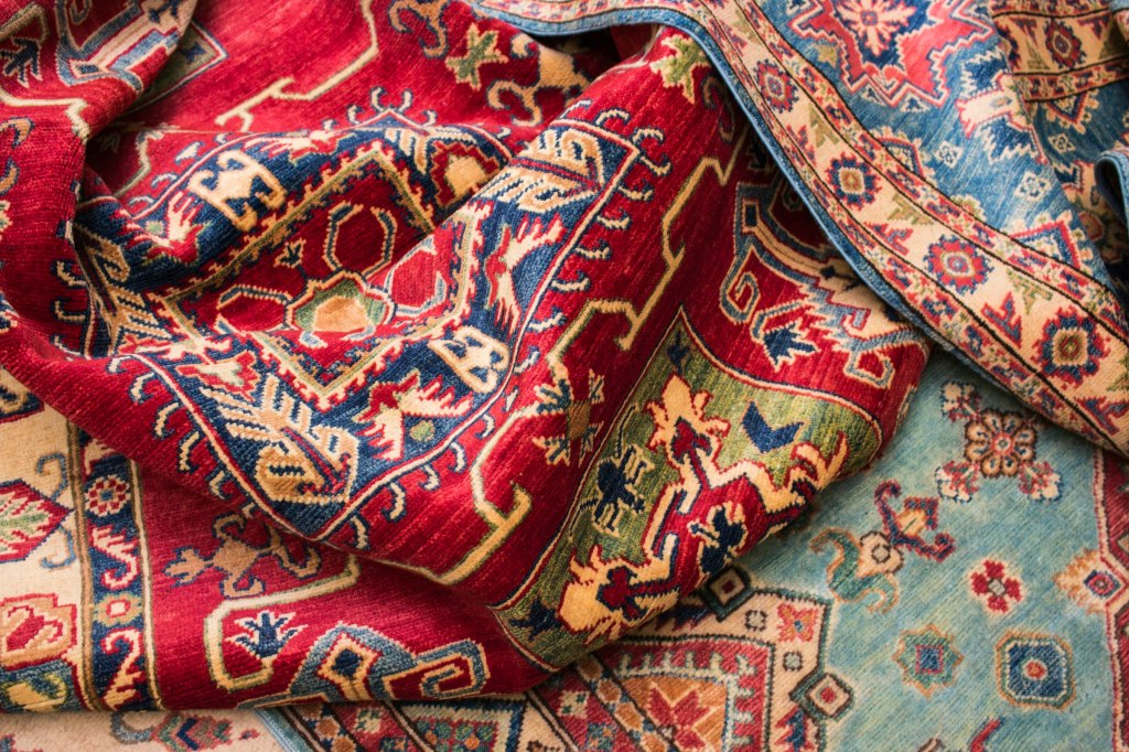 Multicolored woven carpet pattern, inspiration for carpet shopping in Baku